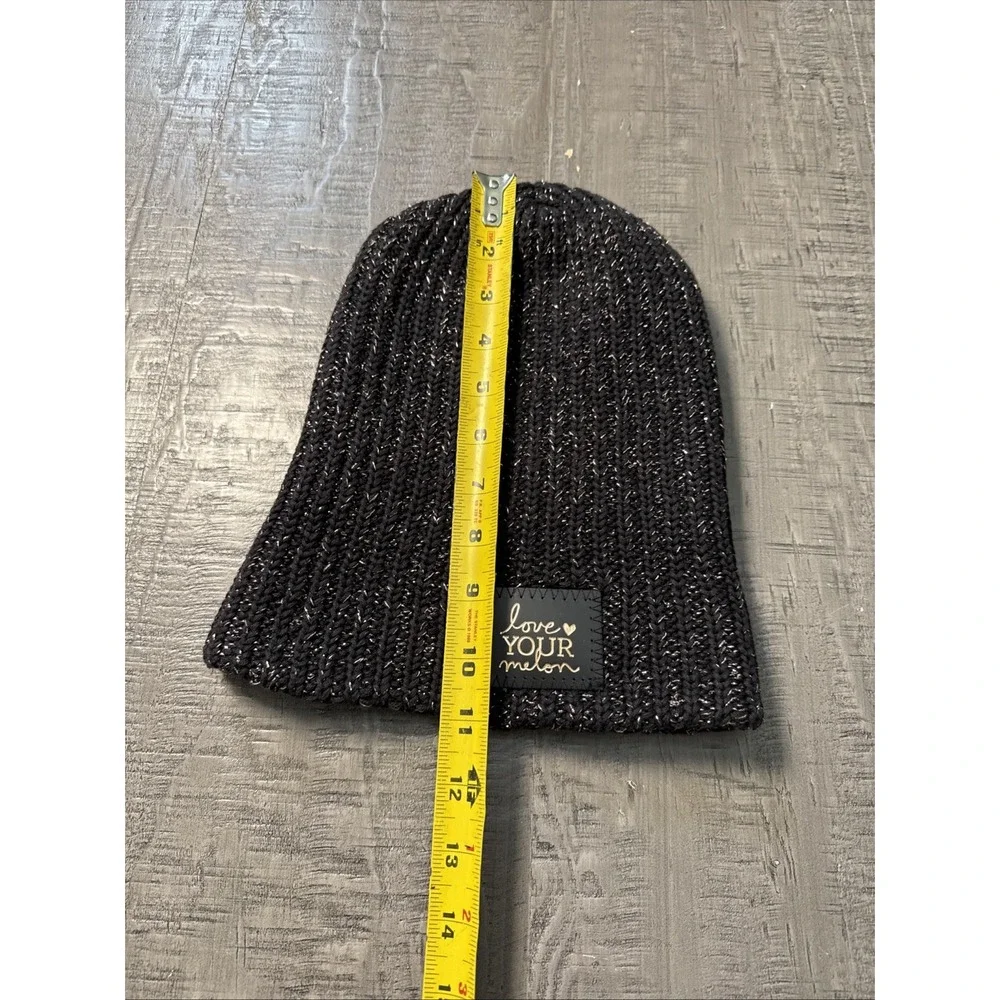 Love Your Melon Beanie Womens black with rose‎ Gold Metallic Hat Knit